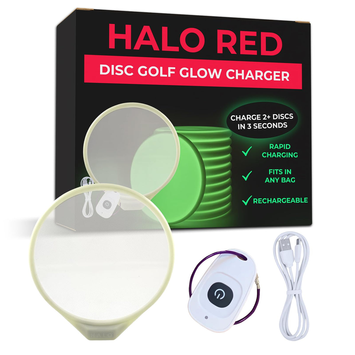 HYZER HOUND DISCS Halo Red Glow Charger front view for night rounds.