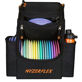 Hyzerflex ALLSTAR backpack front view with ample disc storage for travel days