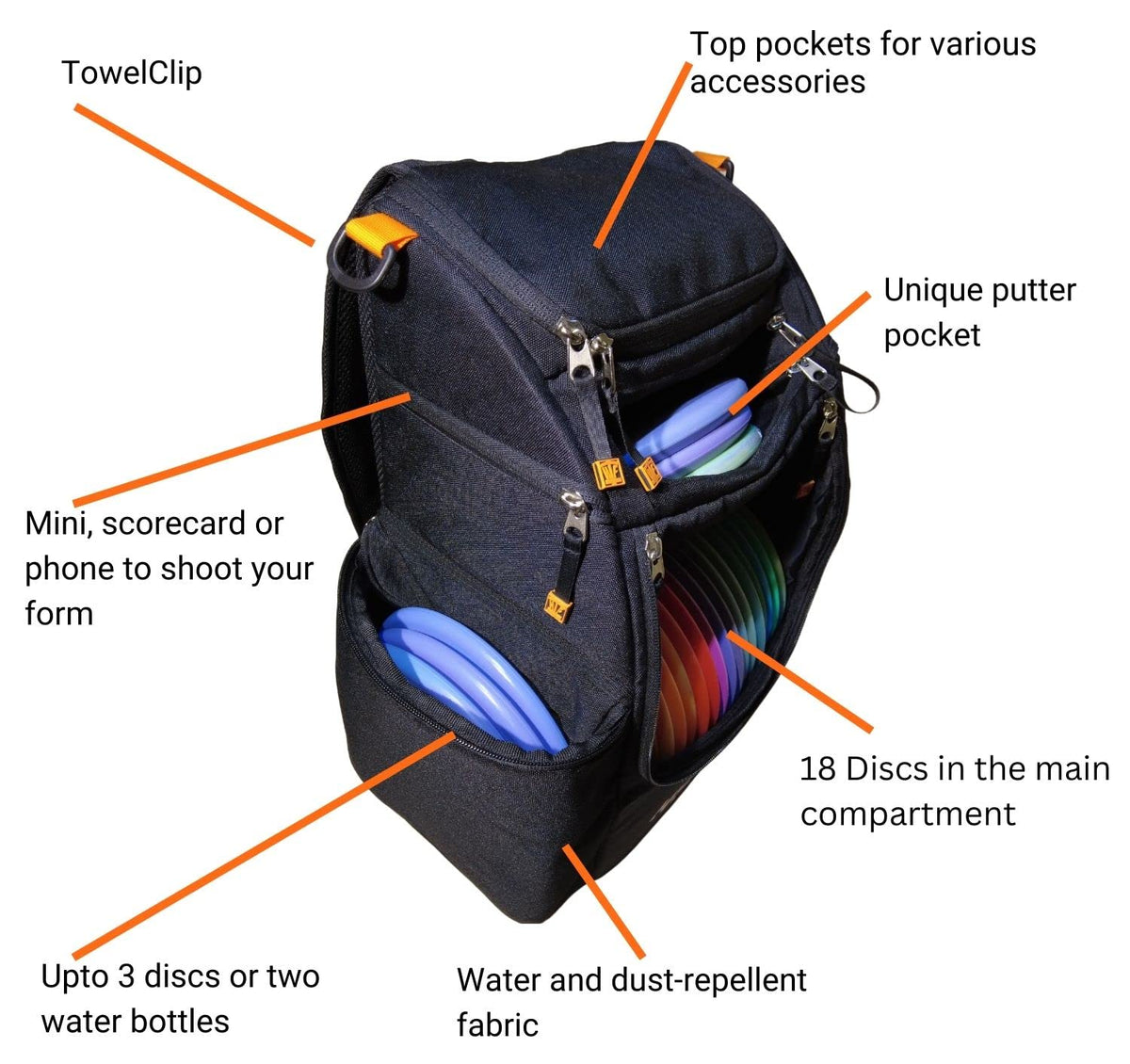 Hyzerflex ALLSTAR top view shows multiple pockets for quick gear access