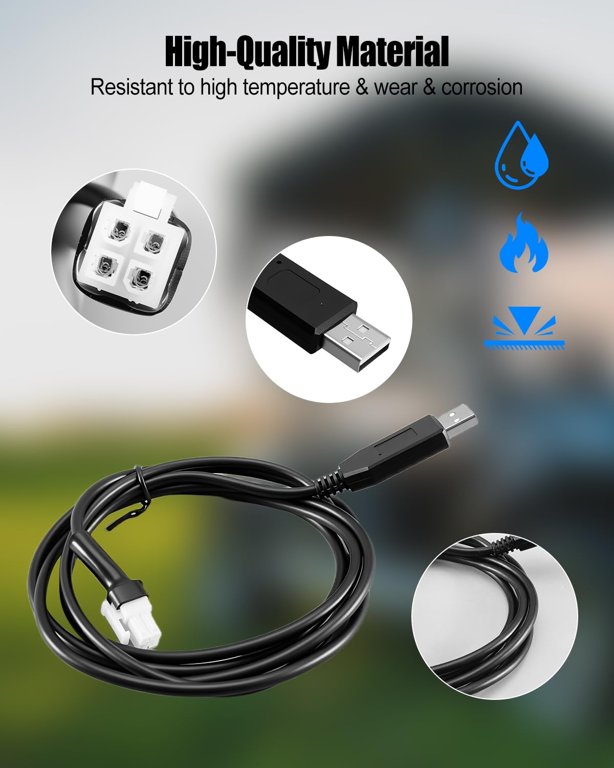HZOTLO programming cable close-up of metal connector highlighting durability.
