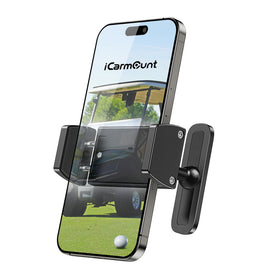 ICARMOUNT golf cart phone holder with metal body secures devices on rough courses.