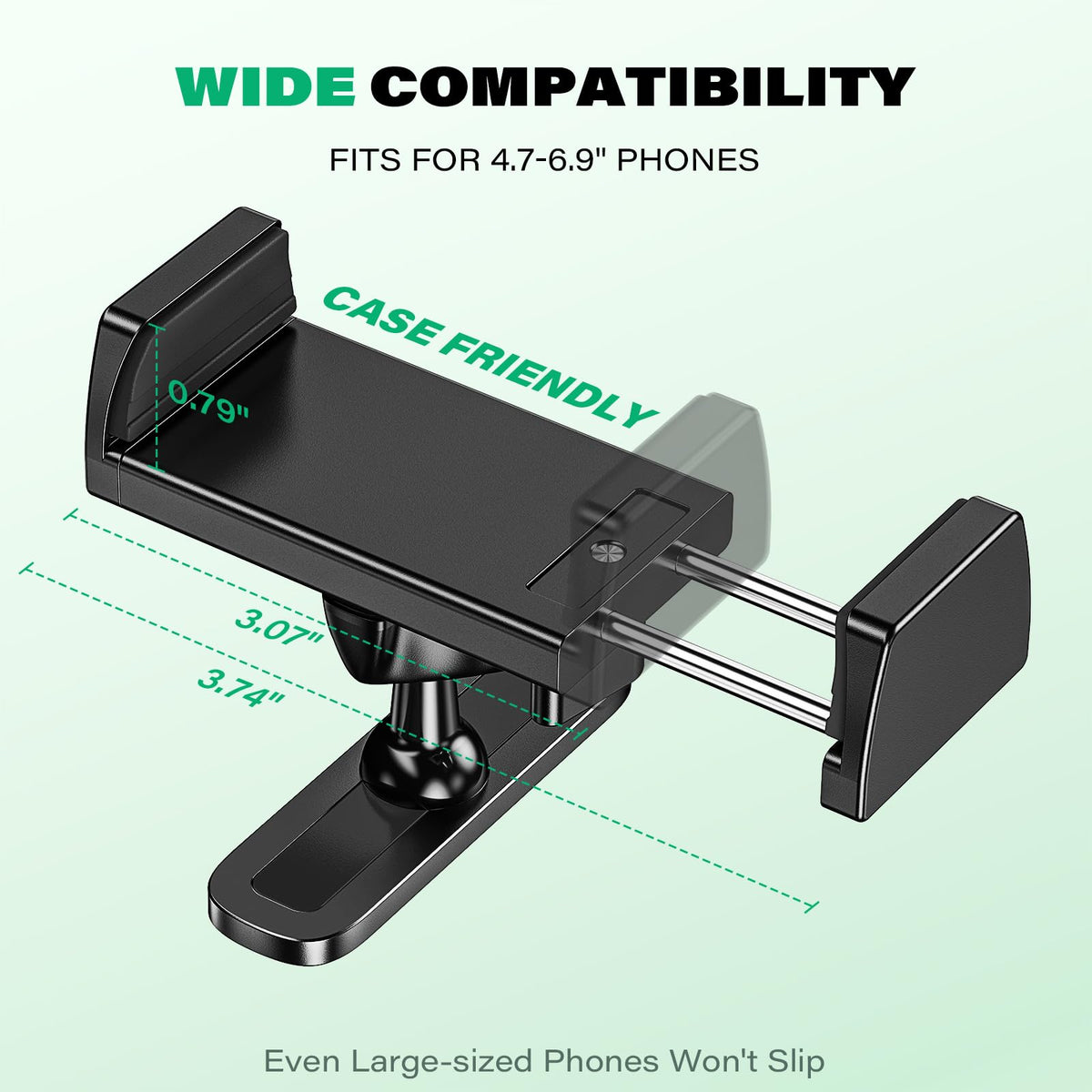 ICARMOUNT wide compatibility fits 4.7 to 6.9 inch phones.