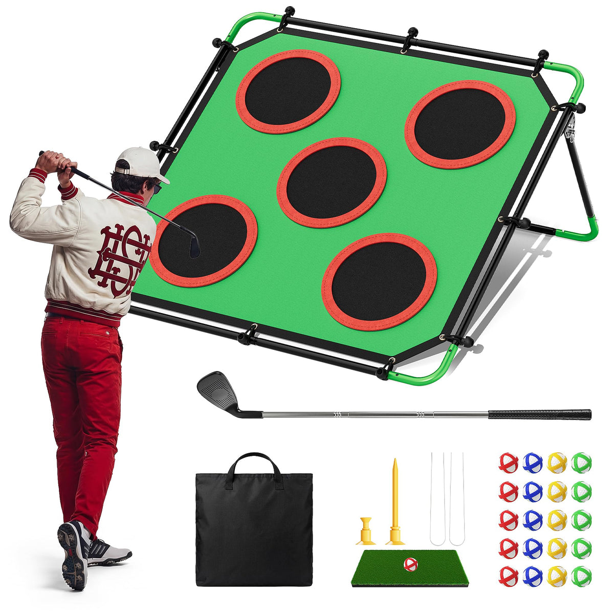 IGRL golf game set with 4 adjustable angles for realistic practice at home