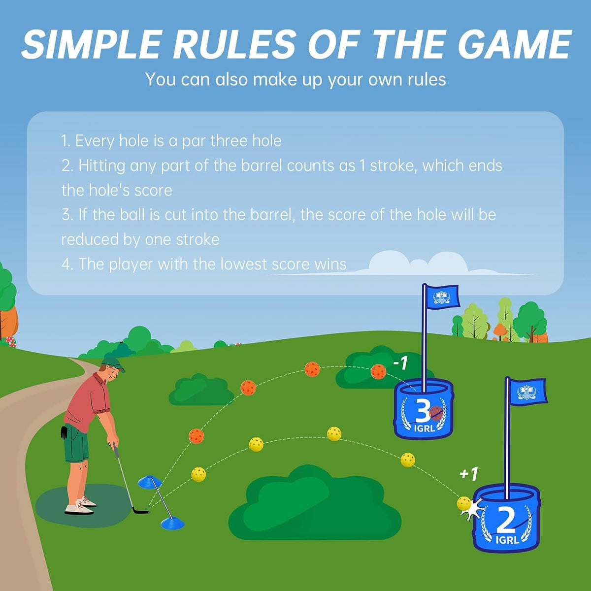 IGRL Golf Yard Game tee boxes guide accurate shots on any surface.