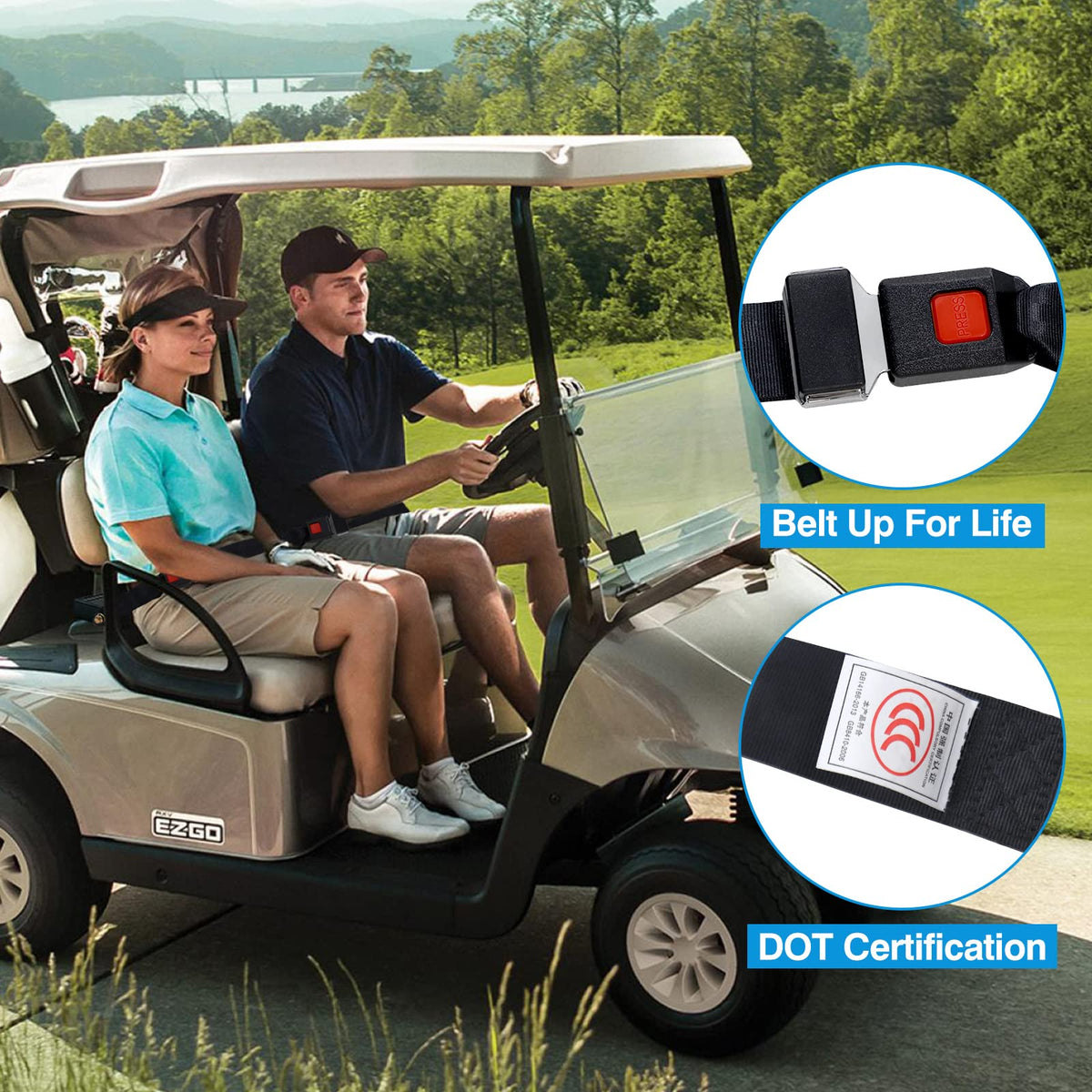 iLSKW belt on Club Car, comfortable and adjustable for adults and kids