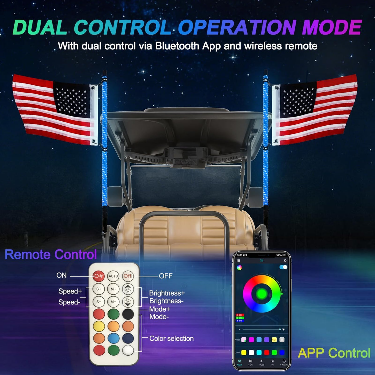 iLSKW app controlling color and music sync for a dynamic ride