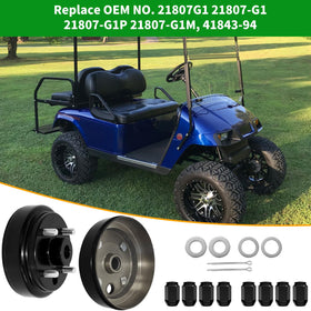 Packaging shows two brake drums and eight mounting nuts for easy replacement.