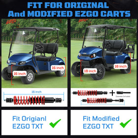 iLSKW EZGO TXT shocks installation view for 16–18 inch lift compatibility.
