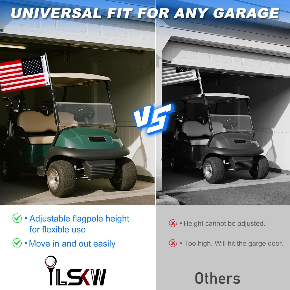 iLSKW adjustable flag pole bracket enables easy height and angle tuning