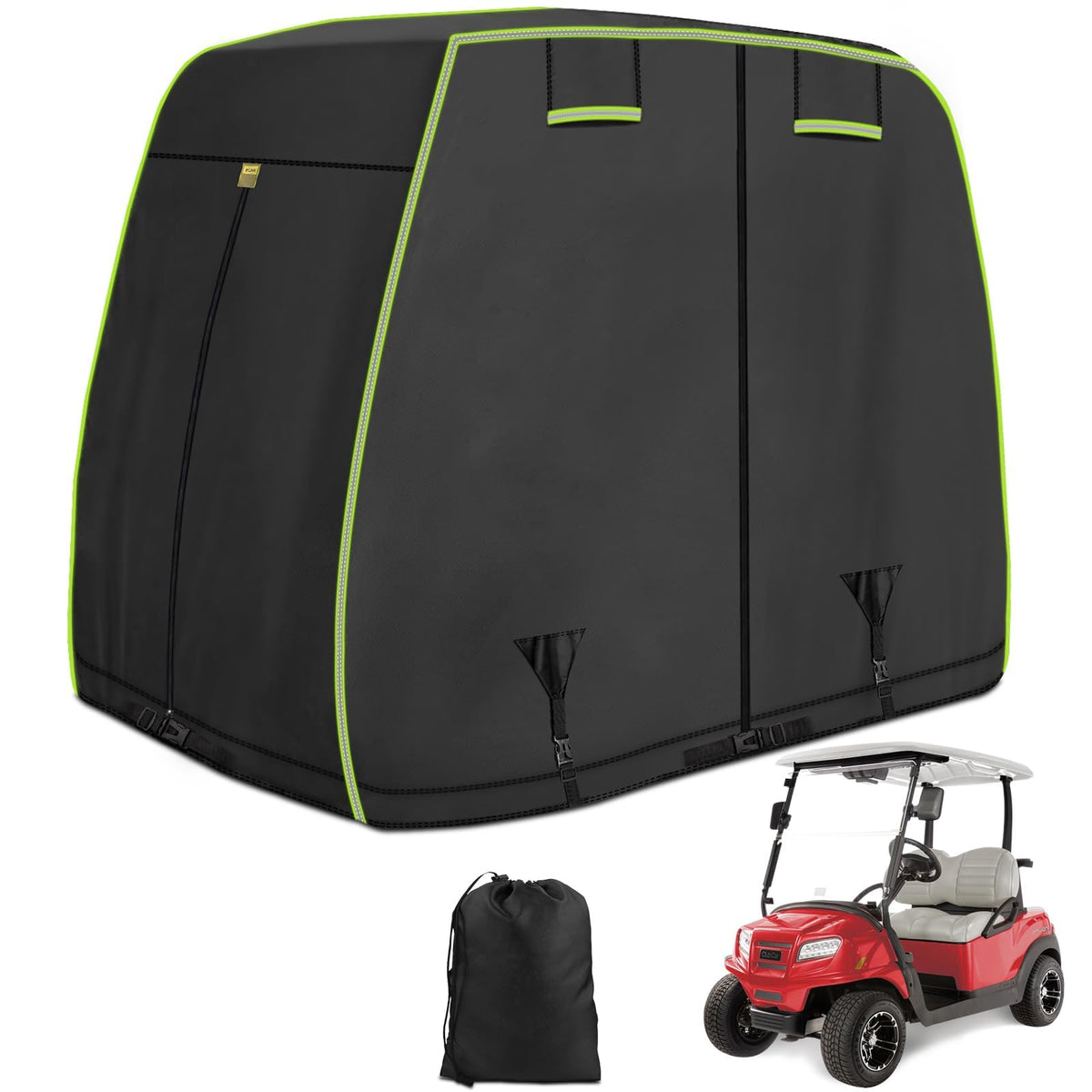 iLSKW golf cart cover 4-passenger assembled offers secure outdoor protection.