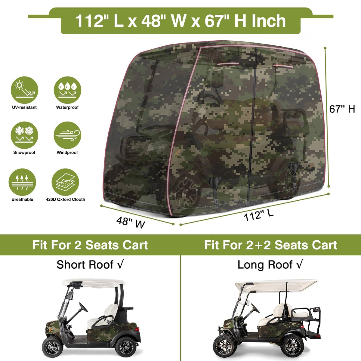 iLSKW 4P cart cover side view shows waterproof zipper doors for easy access