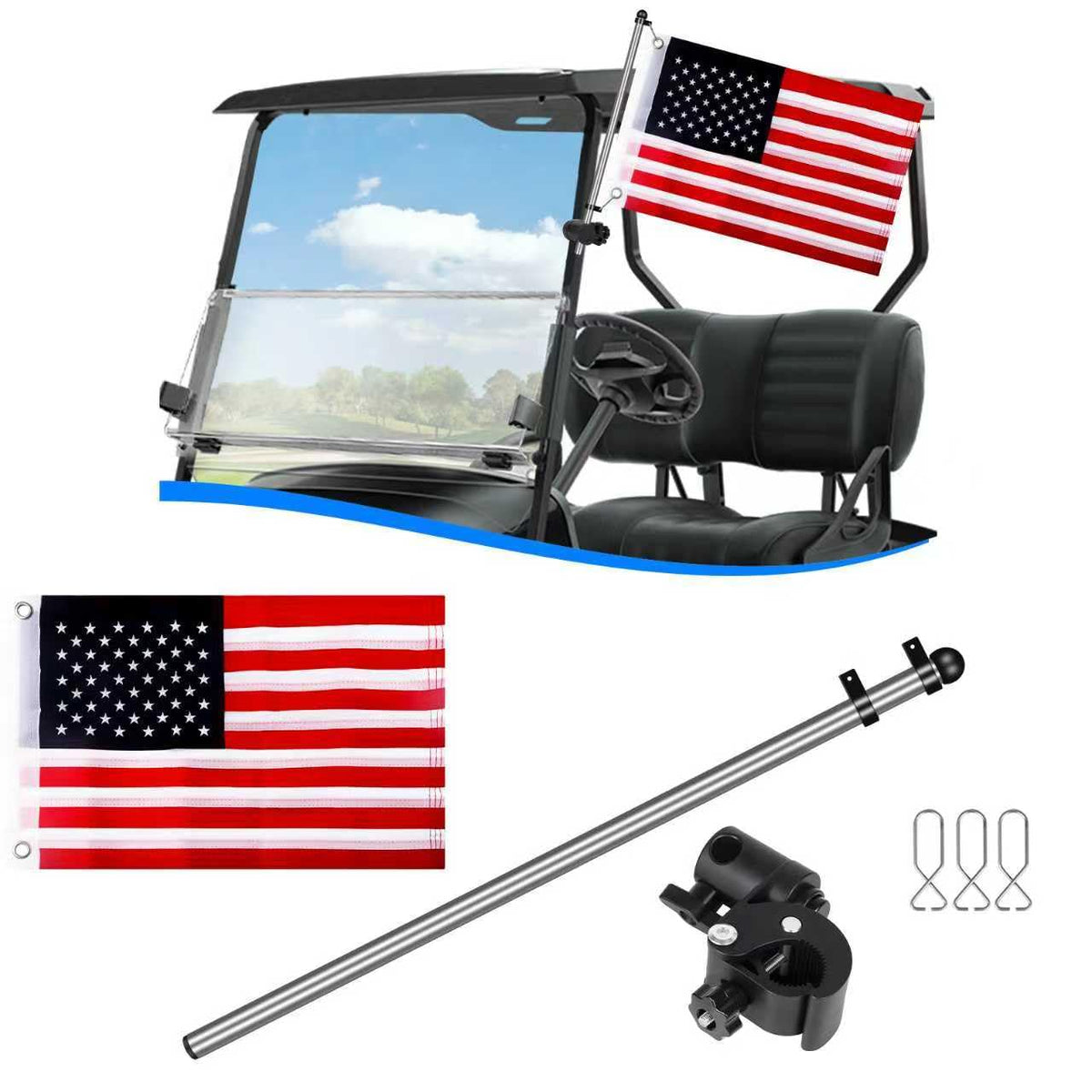iLSKW golf cart flag holder base securing flags on round tubes for stable display