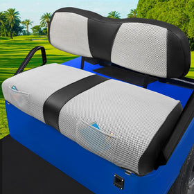 ILSKW golf cart front seat cover close-up of breathable mesh for year-round comfort.