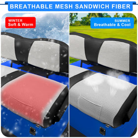 ILSKW backrest detail showing mesh-sandwich design on Club Car DS.