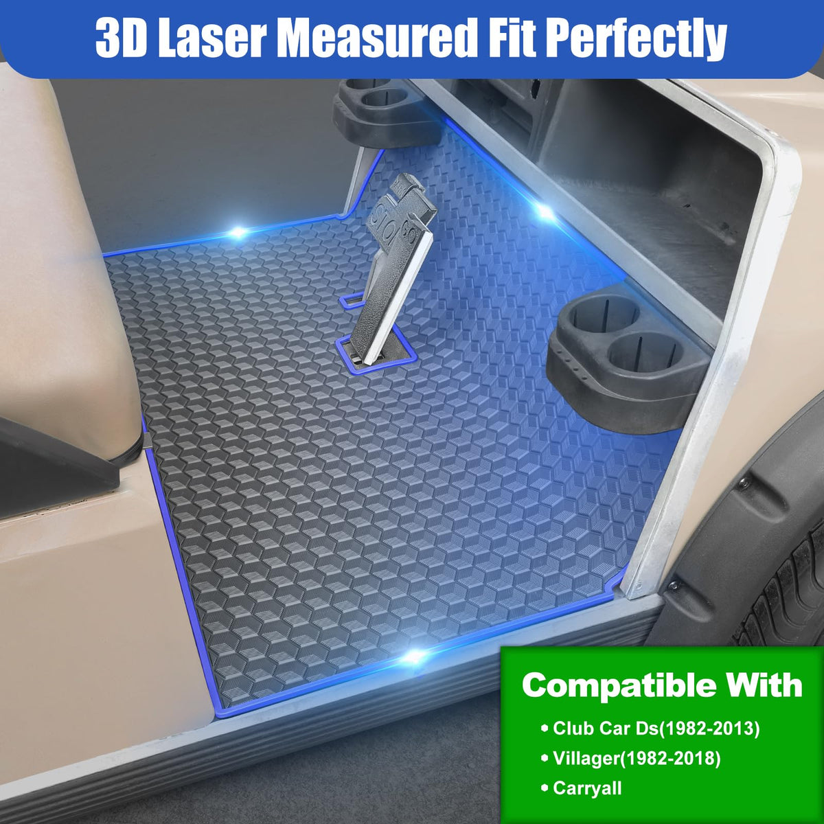 iLSKW golf cart mat blue-trim adds style while protecting the cabin floor.