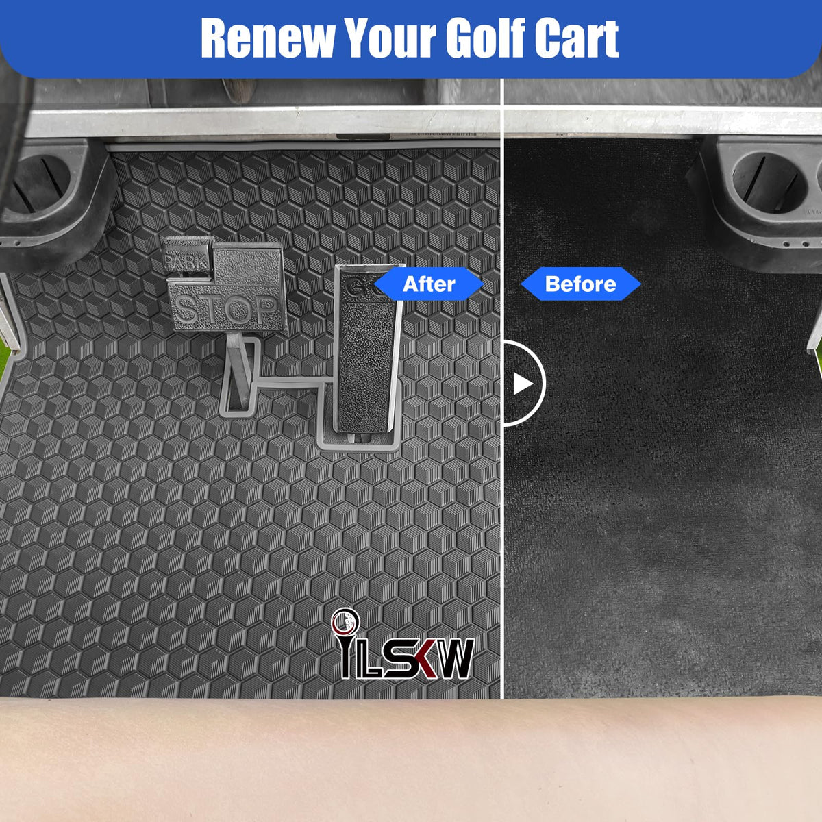 iLSKW golf cart mat gray trim adds durable style and protection.