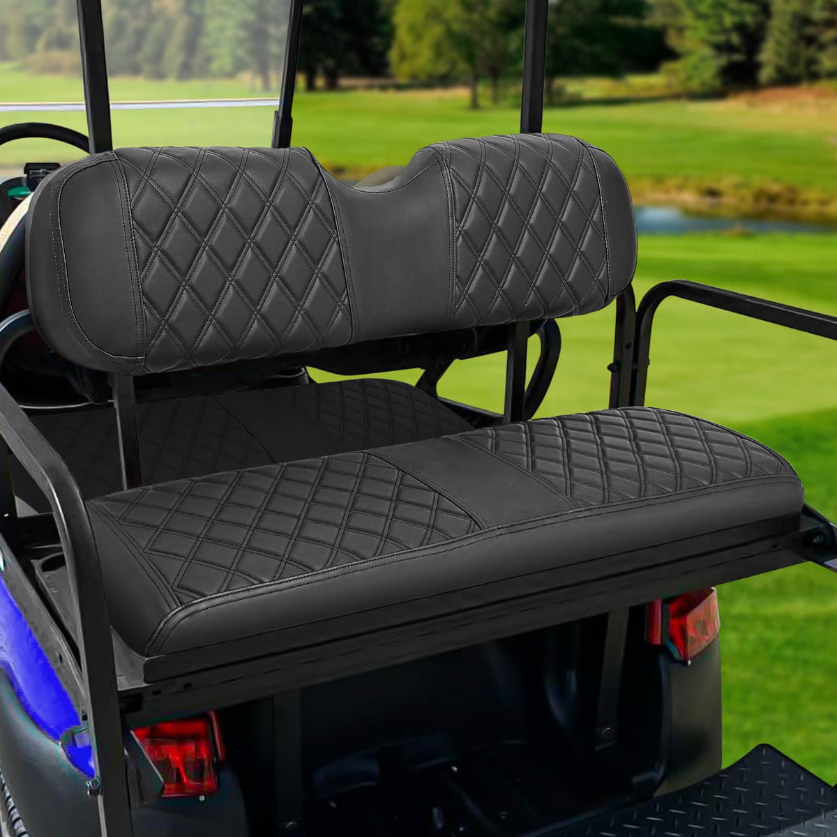 iLSKW golf cart rear seat cover with diamond texture offers premium durability.