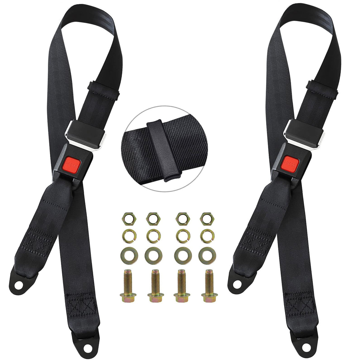iLSKW golf cart seat belt front view shows universal fit for secure rides