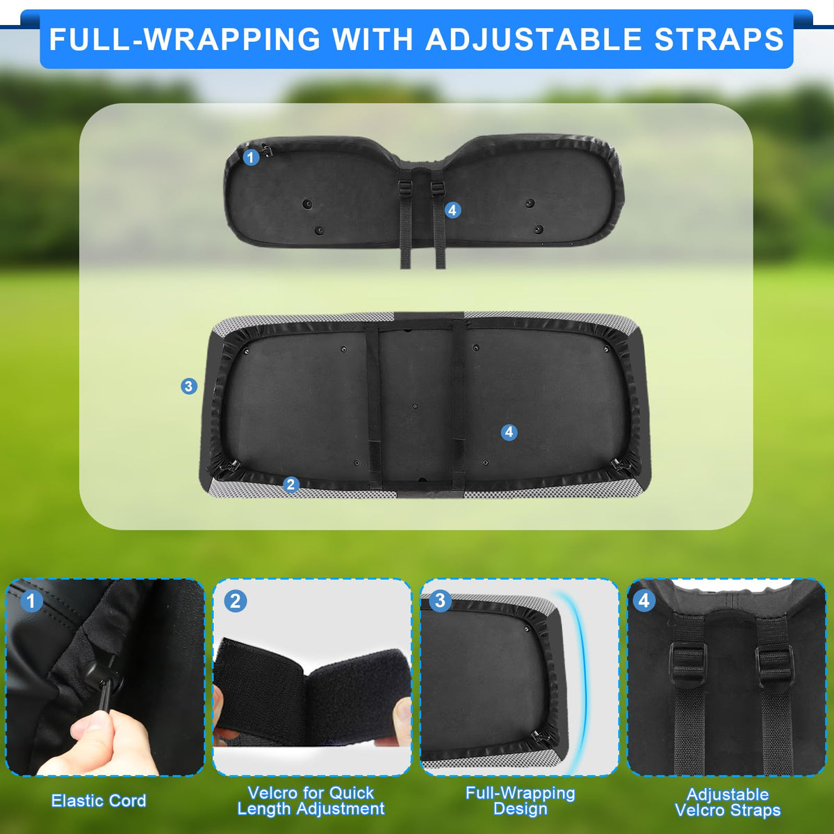 iLSKW easy-install golf cart rear seat cover with adjustable straps