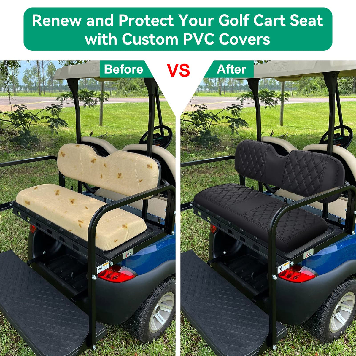 iLSKW seat cover fits EZGO Club Car Yamaha rear seats for a snug, secure fit.