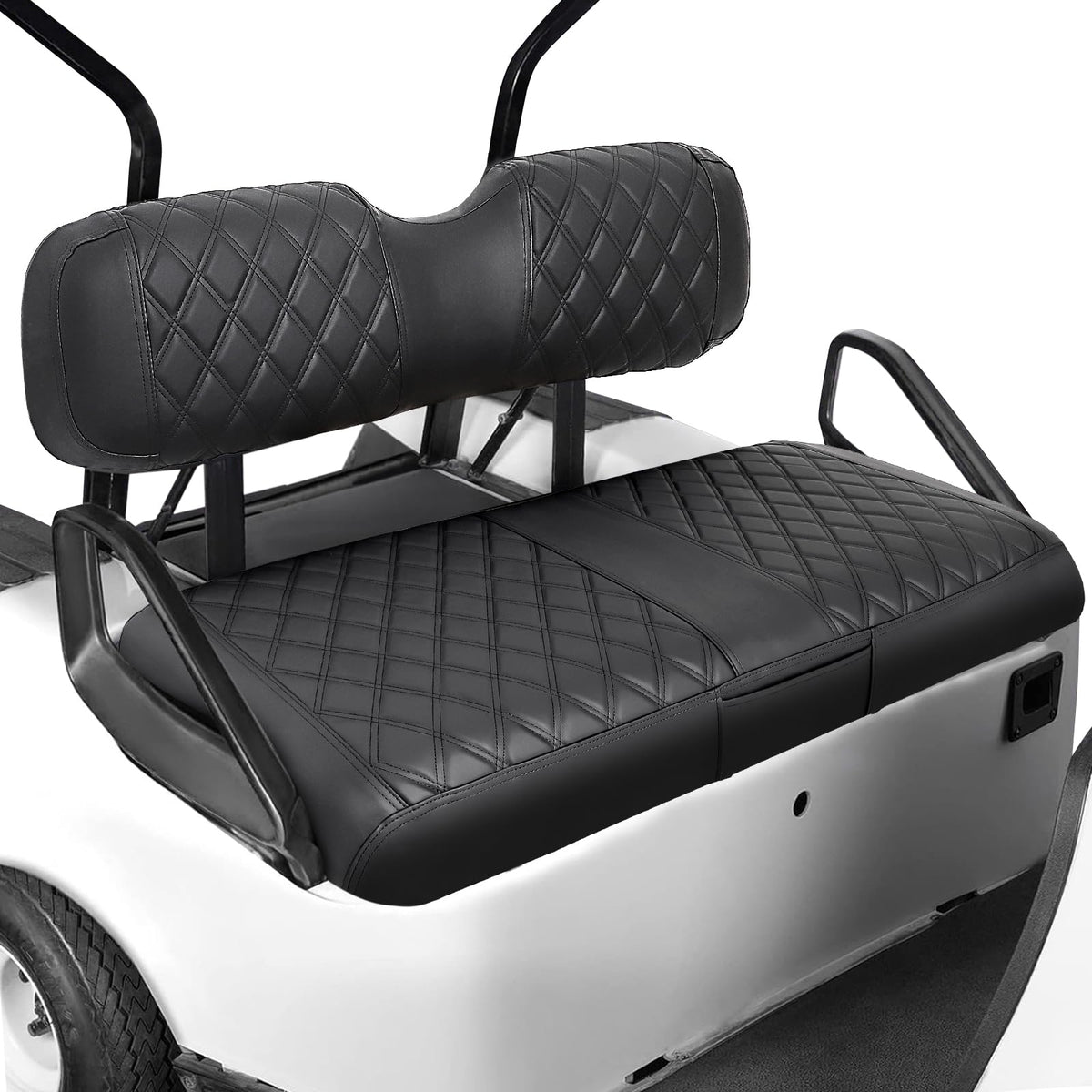 iLSKW golf cart seat cover front EZGO TXT/RXV in durable vinyl protection.