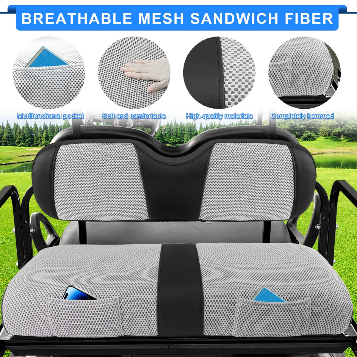 iLSKW rear seat cover showing built-in pockets for storage