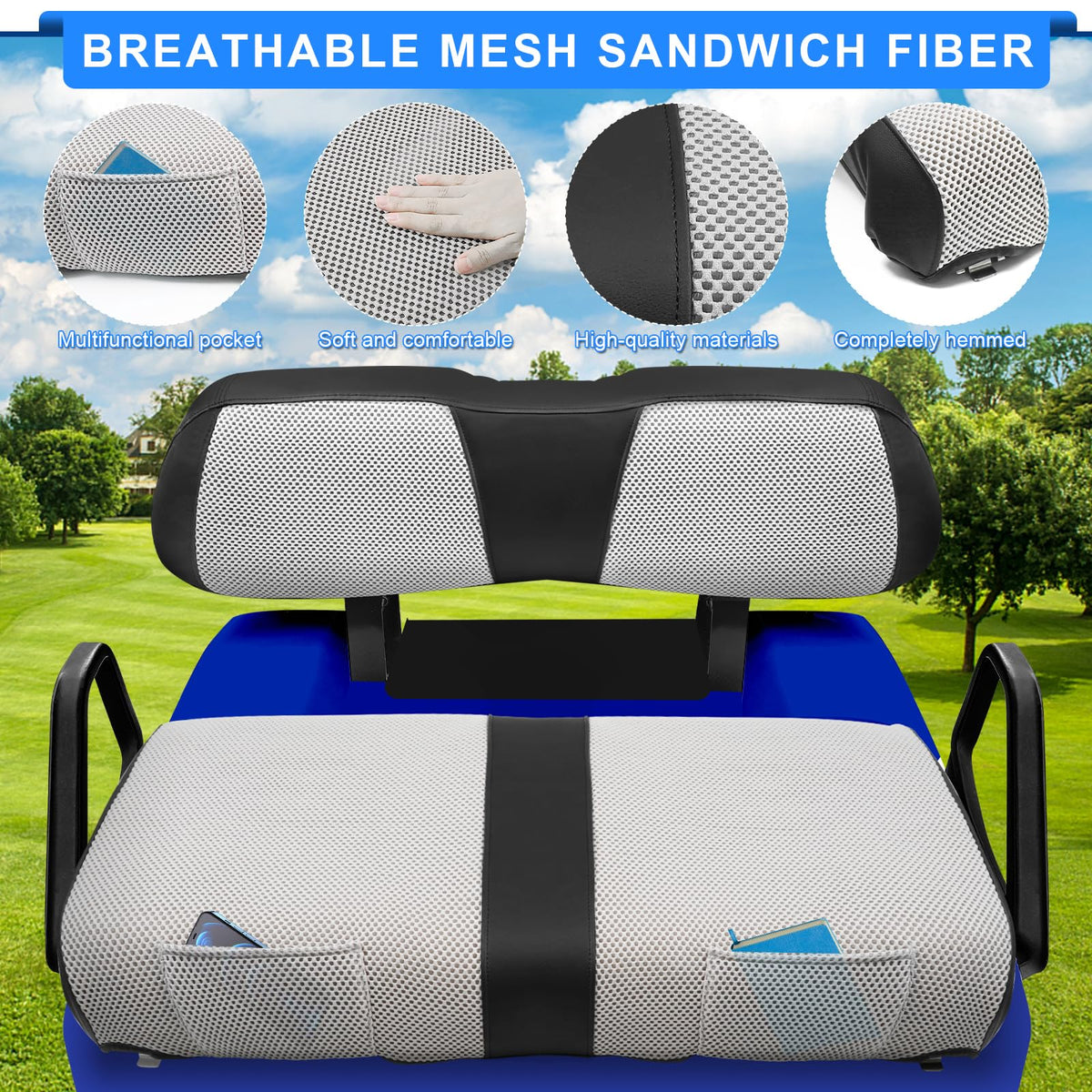 ILSKW stitching and mesh design highlights premium seat cover.
