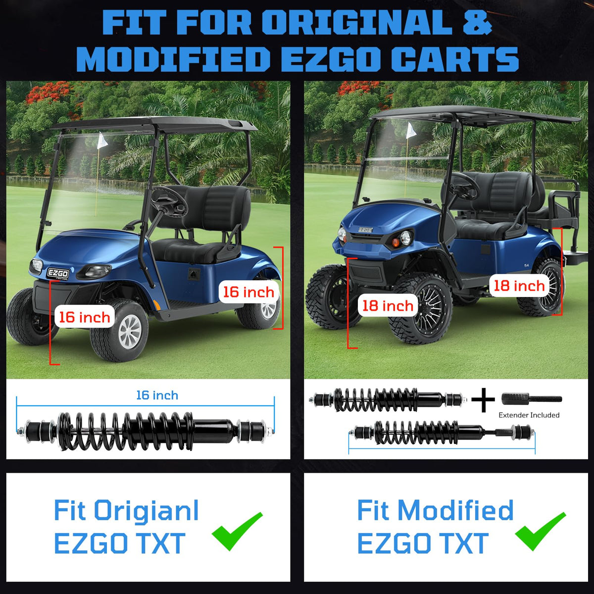 ilskw golf cart shocks rear view on EZGO TXT with lift enhances ride