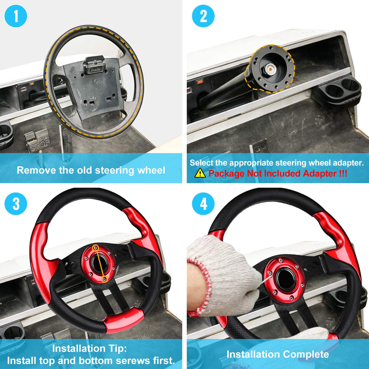 iLSKW golf cart steering wheel Club Car Precedent grip front view enhances handling.