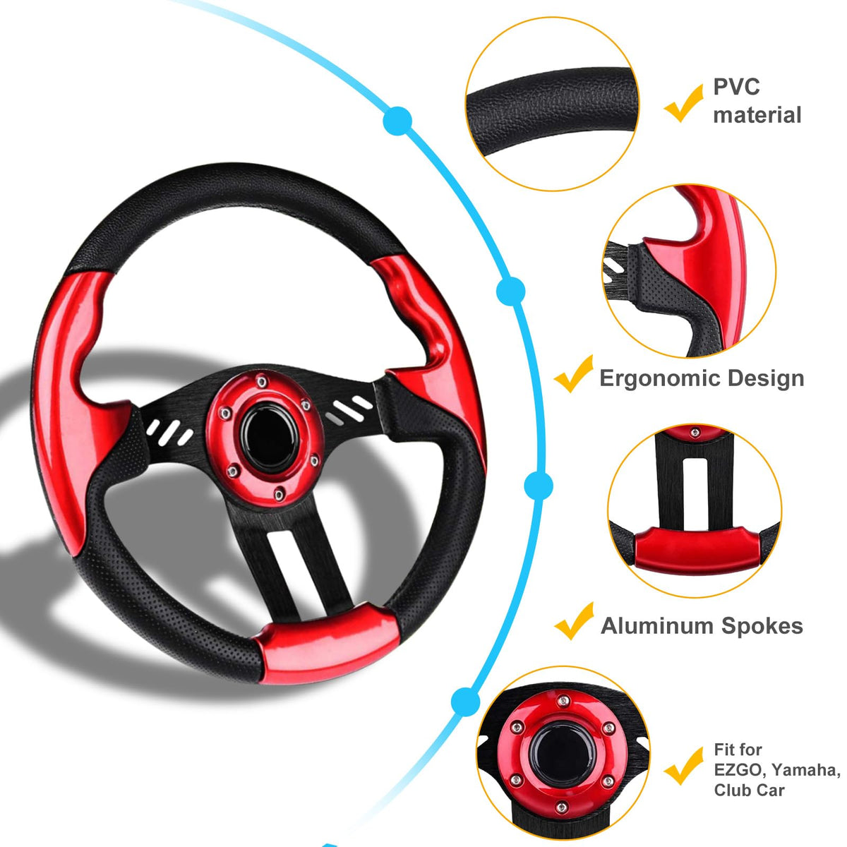 iLSKW golf cart steering wheel Club Car Tempo front view offers bold look and grip.