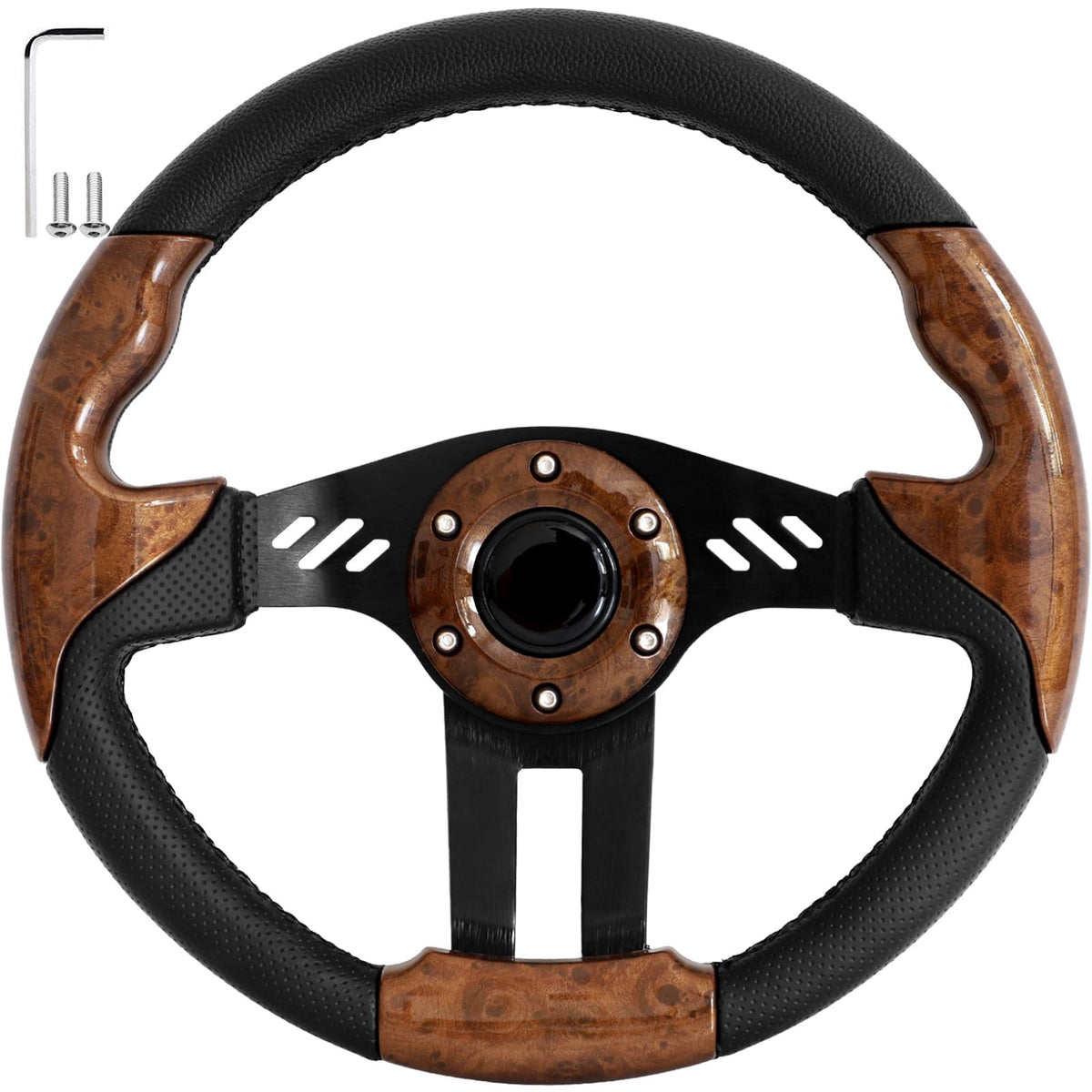 iLSKW golf cart steering wheel in wooden PVC material for durable grip
