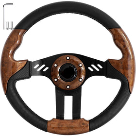 iLSKW golf cart steering wheel in wooden PVC material for durable grip