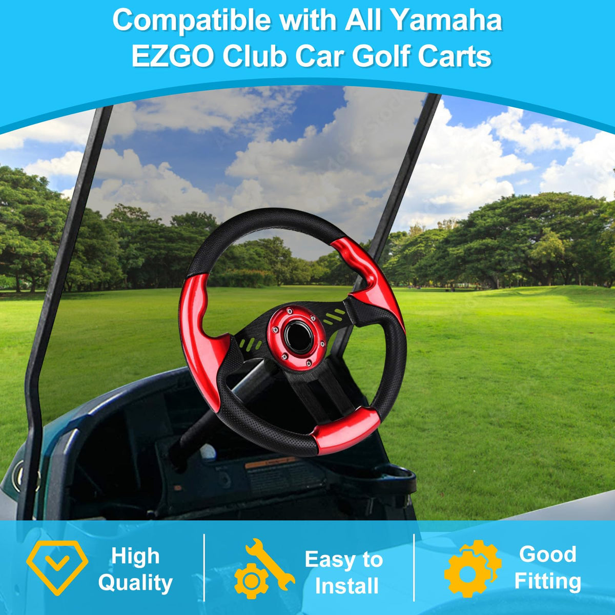 iLSKW golf cart steering wheel Yamaha Drive side grip boosts comfort.