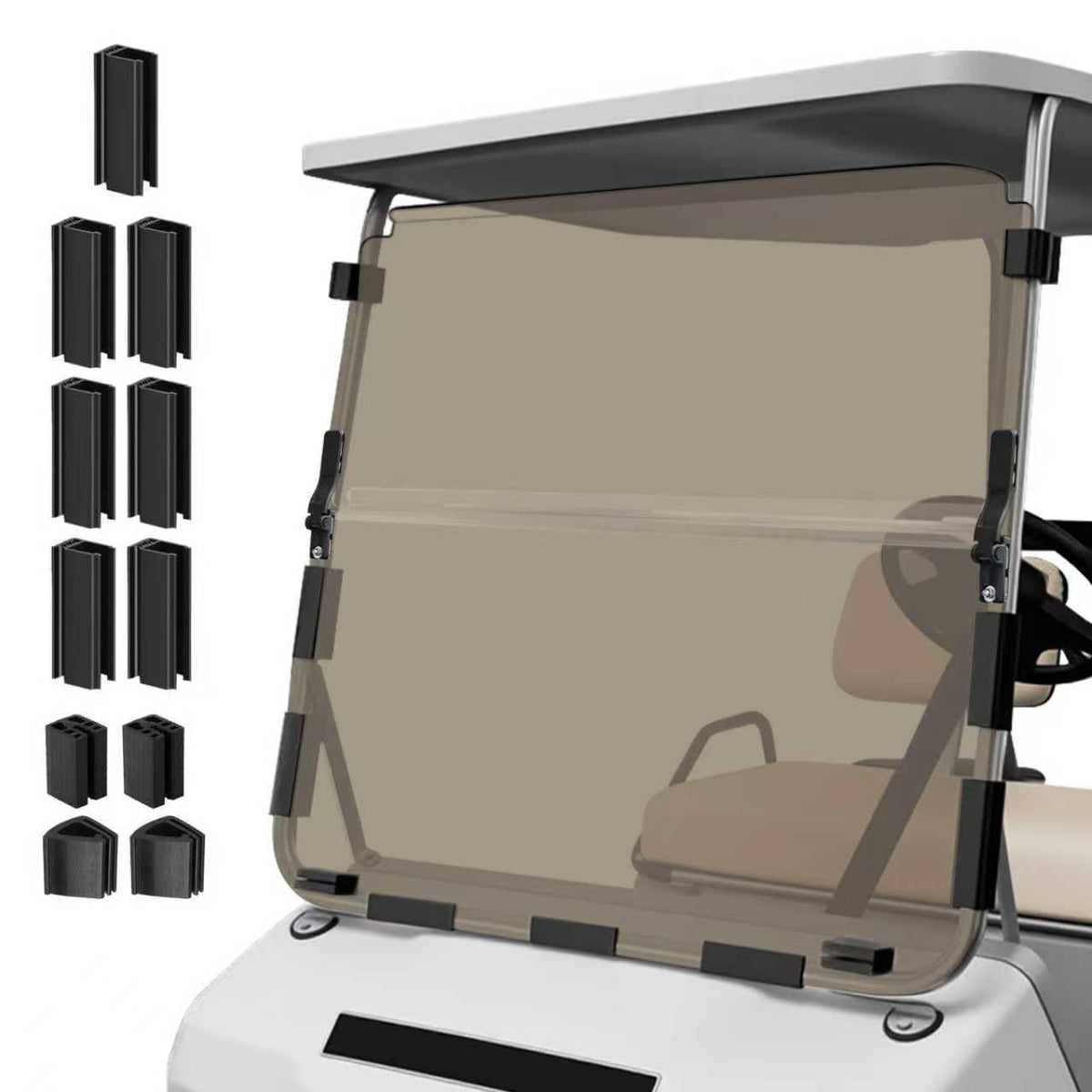 iLSKW golf cart windshield with 5mm tint provides wind protection and clear visibility.