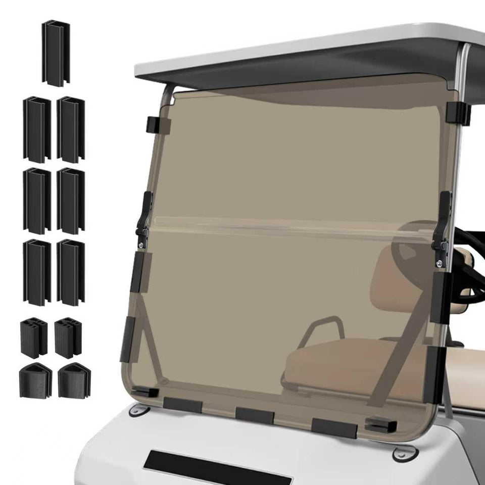 iLSKW golf cart windshield with 5mm tint provides wind protection and clear visibility.