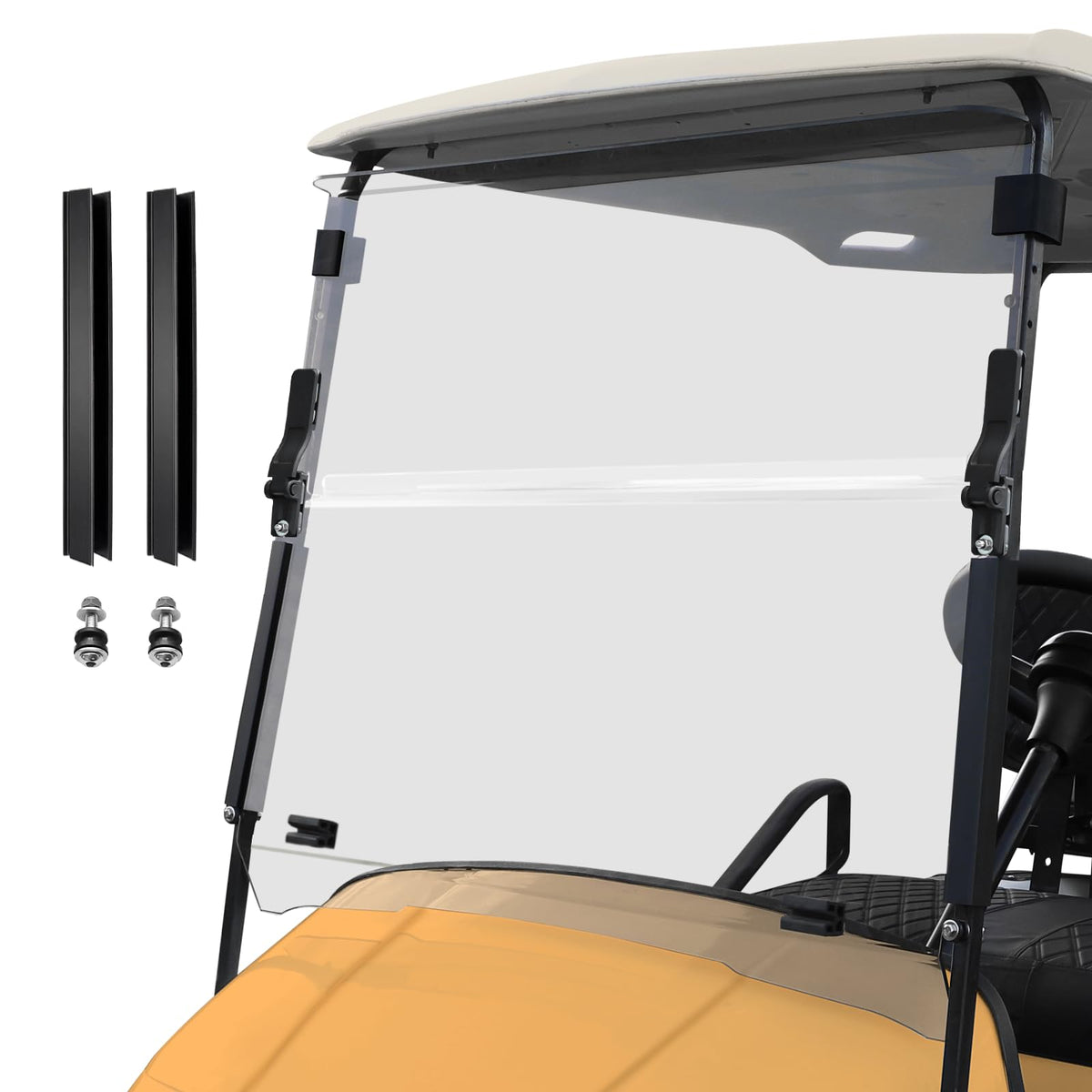 iLSKW foldable windshield for EZGO TXT/Medalist on display, clear view