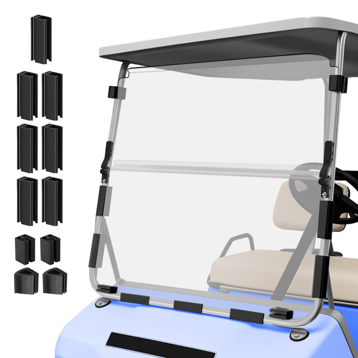 iLSKW foldable windshield assembly on Club Car DS for clear visibility