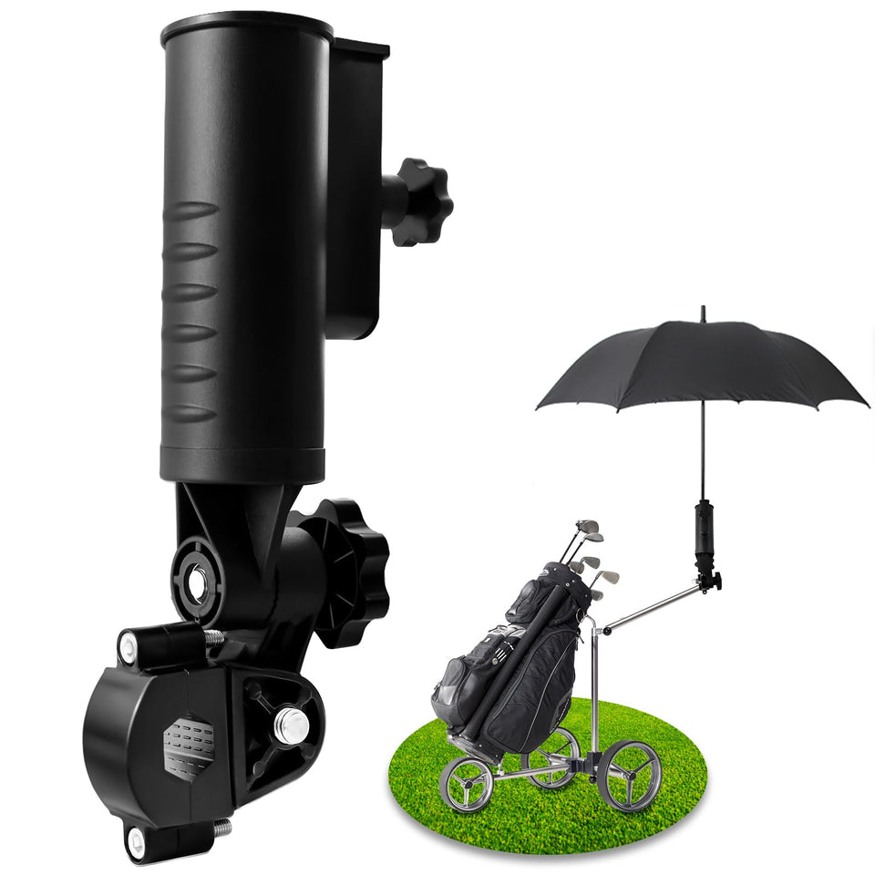 iLSKW heavy duty umbrella holder on a golf cart provides secure shade