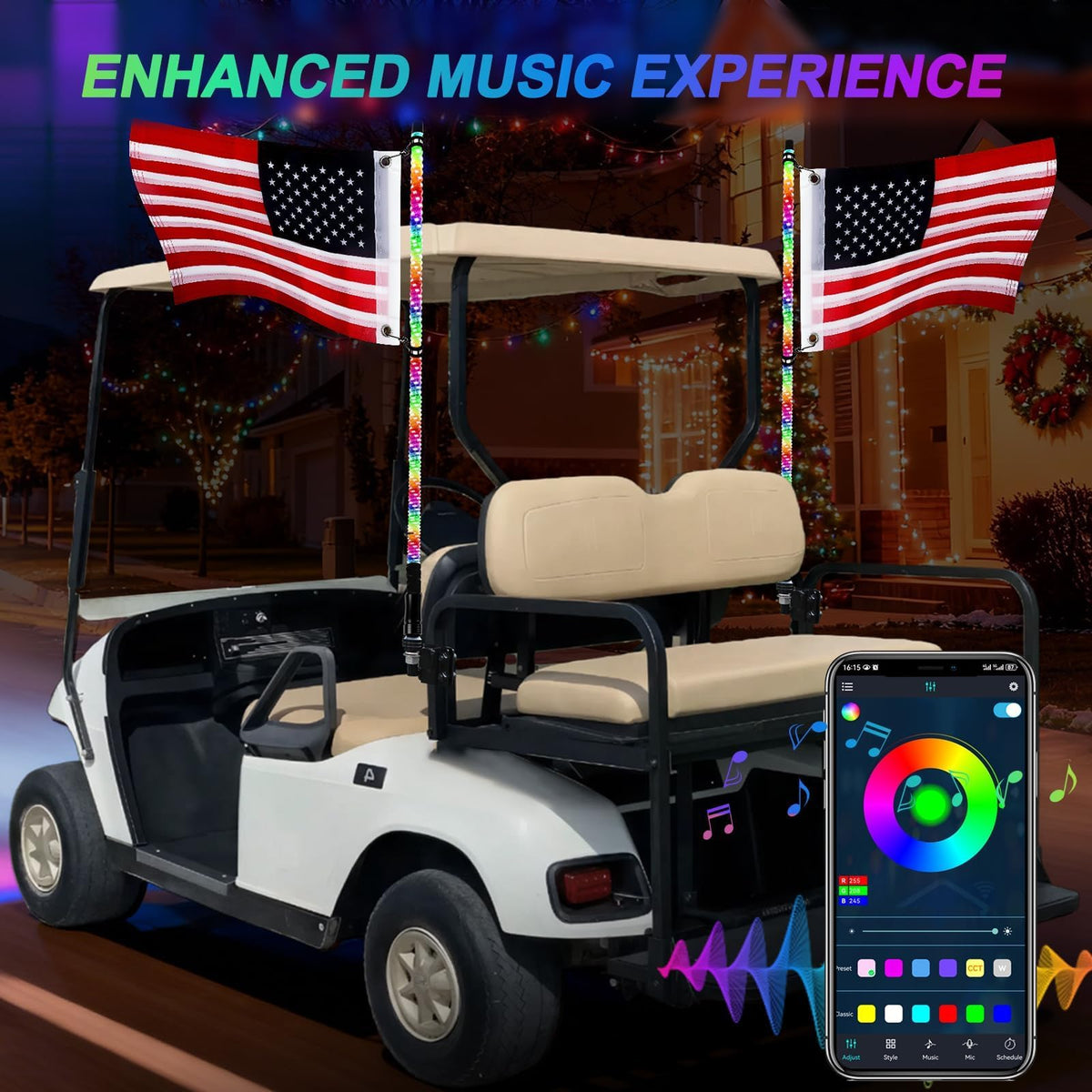 iLSKW IP67 waterproof golf cart whip lights on exterior during rain