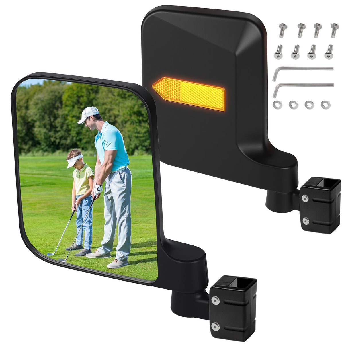 iLSKW no-drill side mirror with built-in reflector for quick golf cart setup
