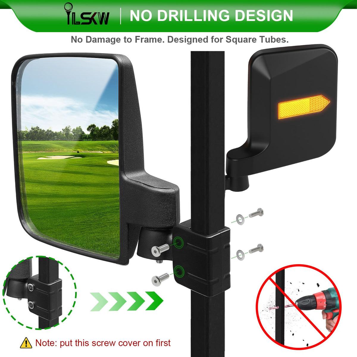 iLSKW rear reflector improves visibility in low light on golf carts
