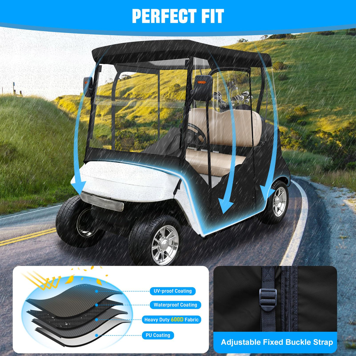 iLSKW two-passenger EZGO enclosure is ideal for TXT and RXV.
