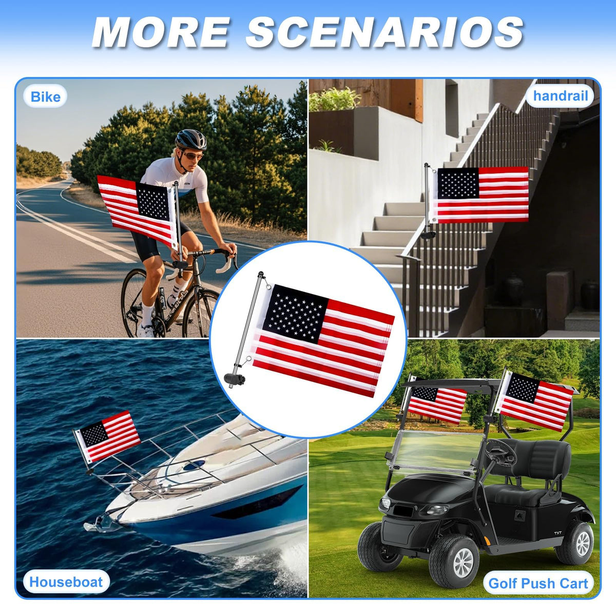 iLSKW flag kit suitable for golf carts, boats, bikes, and more with universal fit.