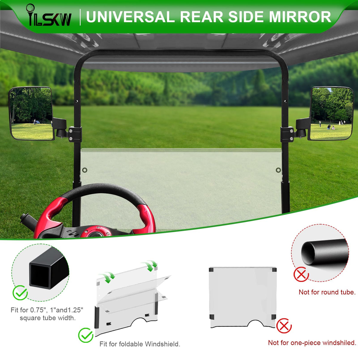 iLSKW universal square-tube fit supports EZGO, Club Car, Yamaha