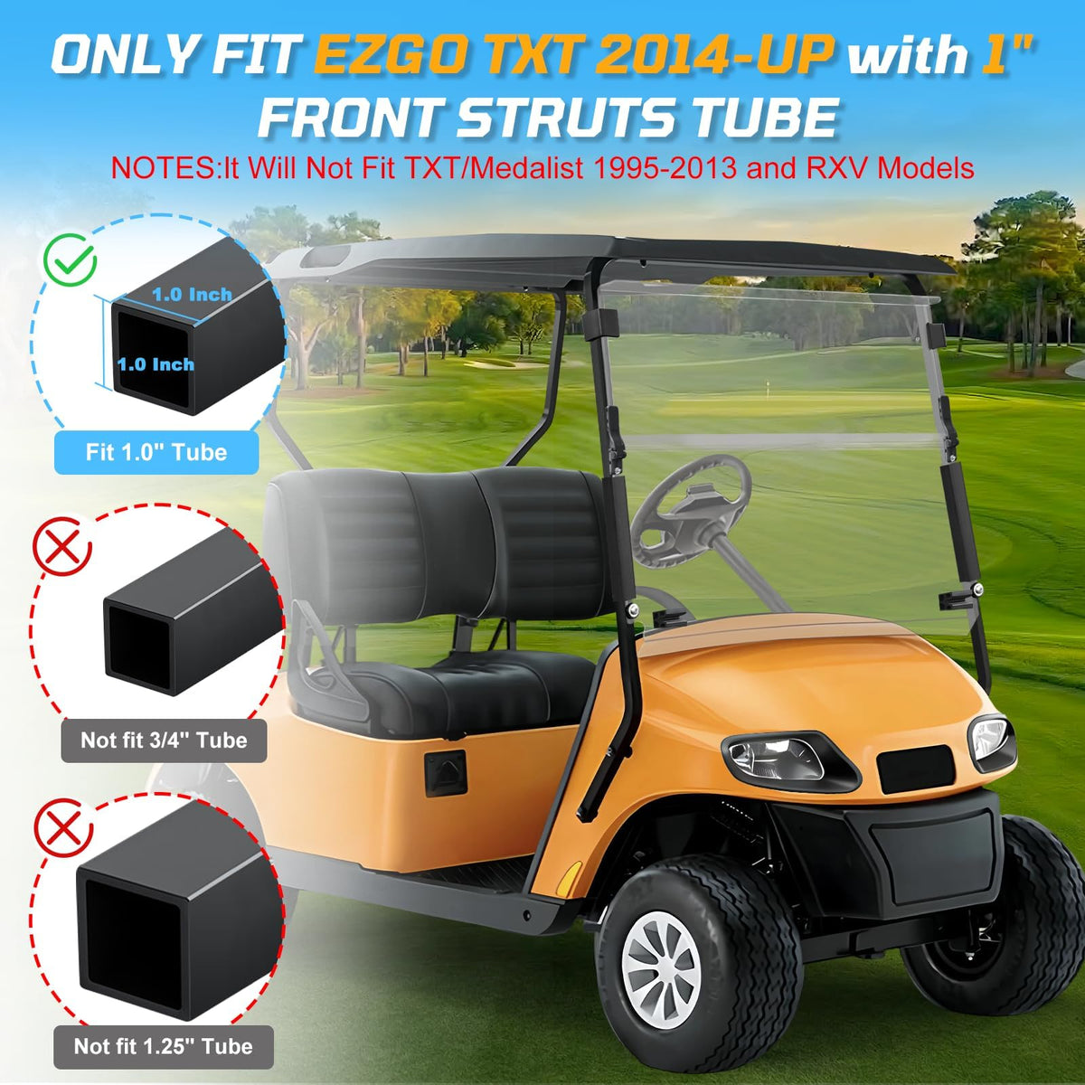 iLSKW EZGO TXT windshield fits 2014+ with 1 inch struts for easy mounting