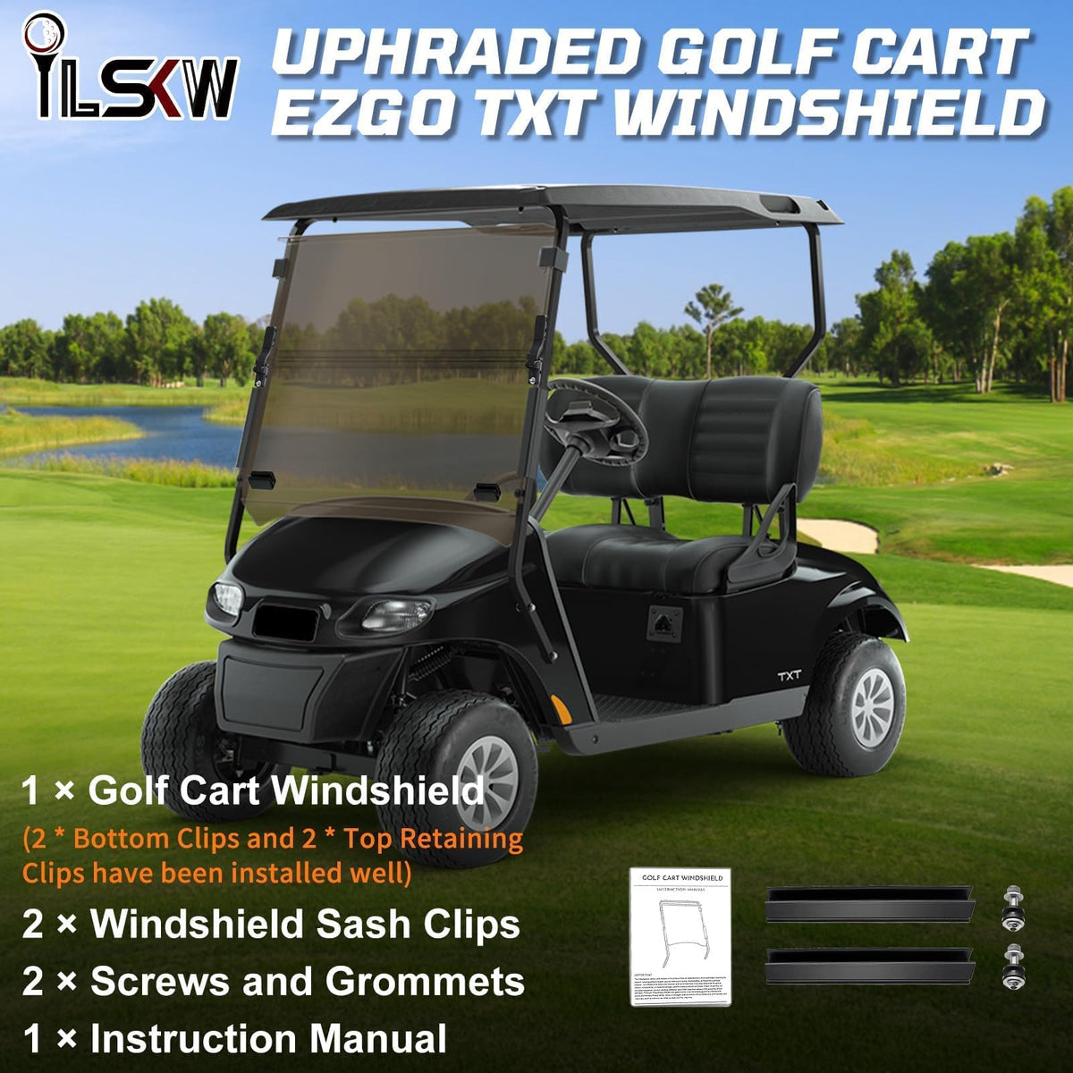 iLSKW windshield fits EZGO TXT/Medalist 1995-2013 with 3/4-inch struts