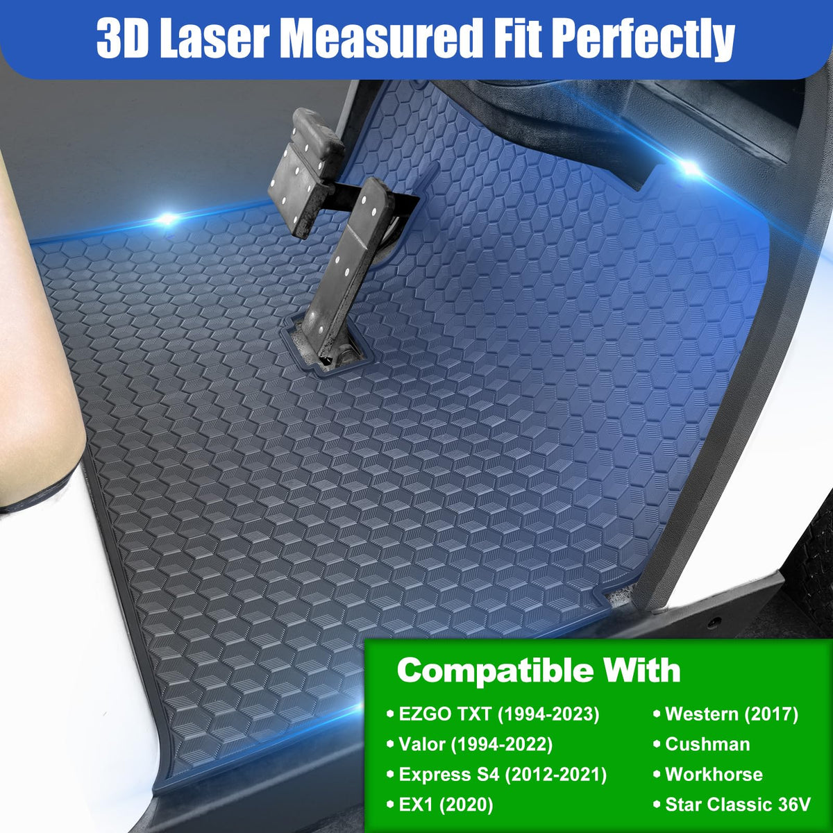 iLSKW EZGO TXT floor mat shows 8mm rubber depth for durability