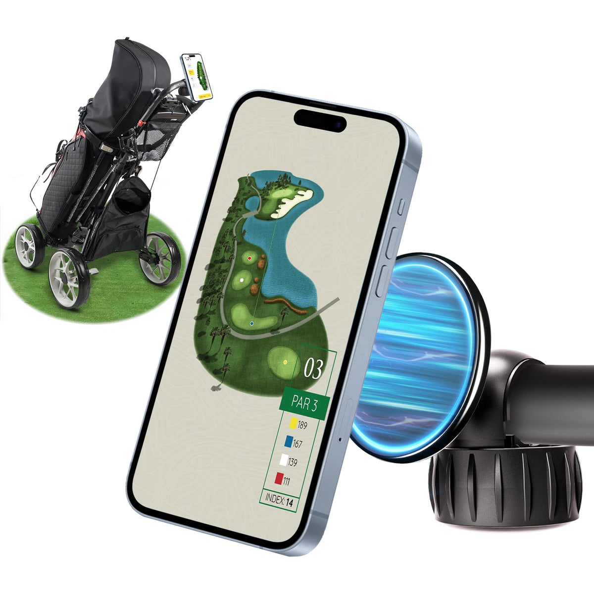 iLSKW golf push cart magnetic phone holder mount keeps your device within easy reach.