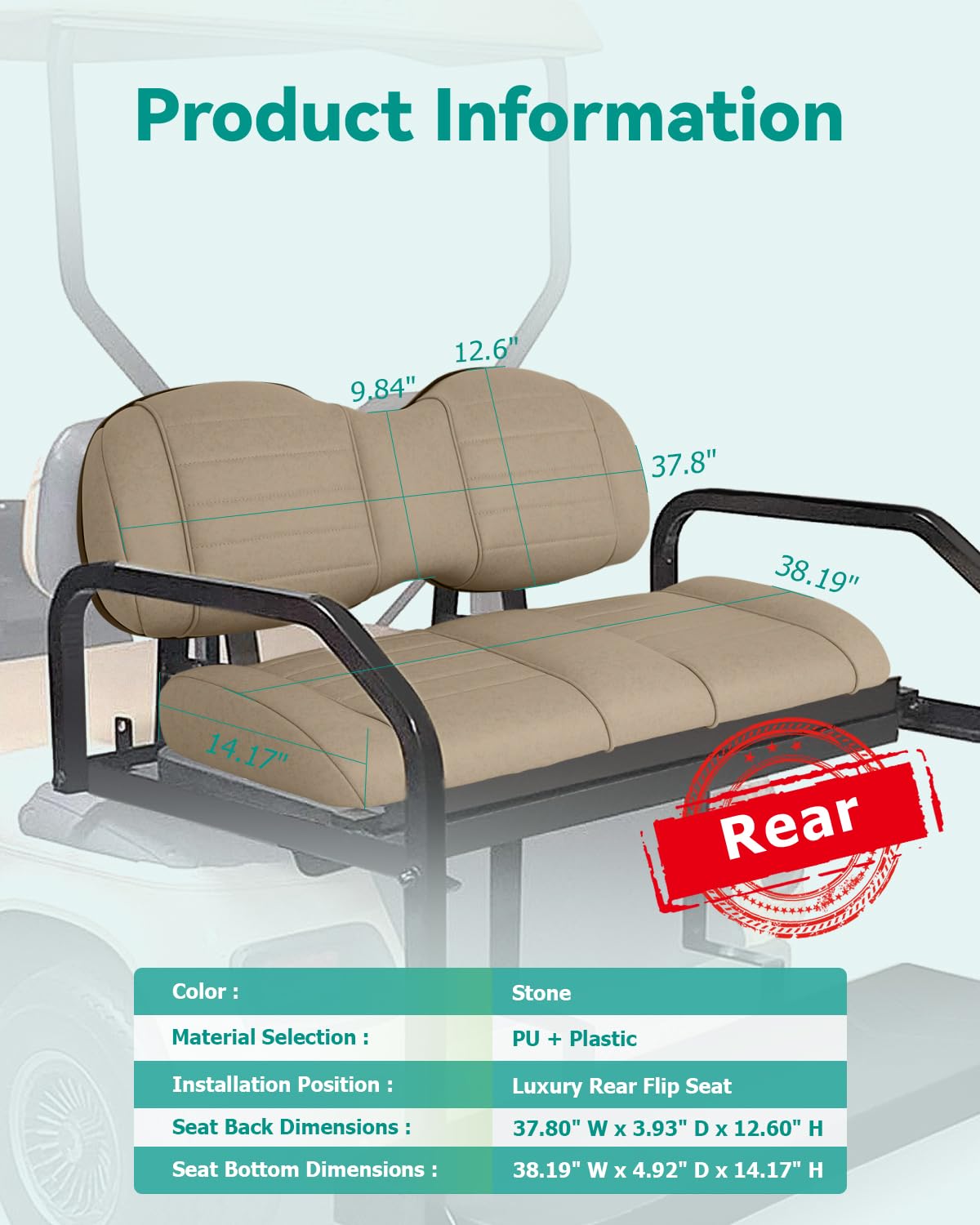ILVGOLF universal rear cushion bottom in stone; durable seating surface for long rides.