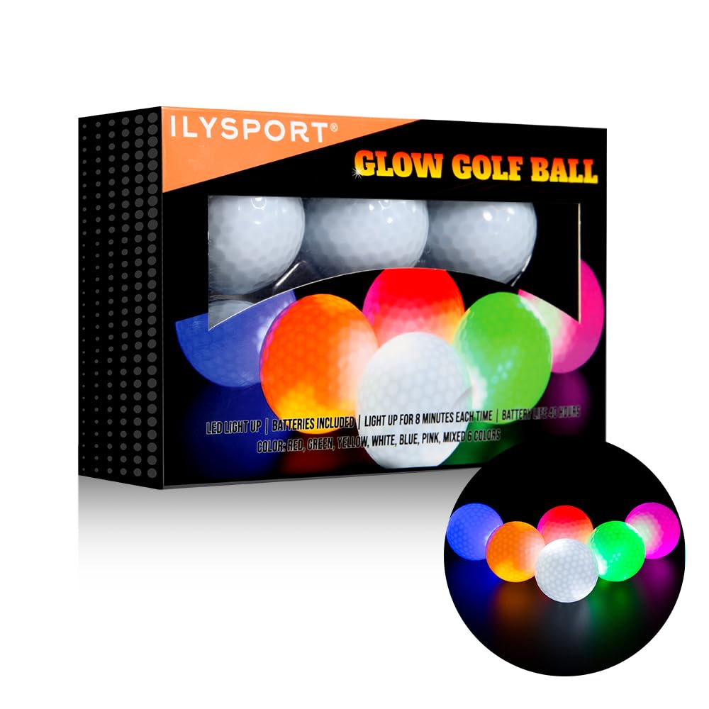 ILYSport LED light up golf ball with full color glow for easy night visibility.